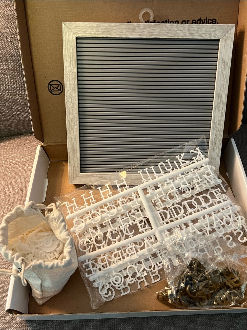 Gray Plastic Letter Board with White Frame and Letter Set never used